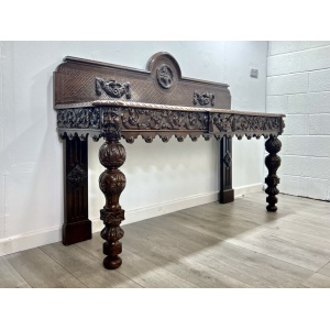 A Large Elizabethan Revival, Lion Mask Carved Console / Serving Table