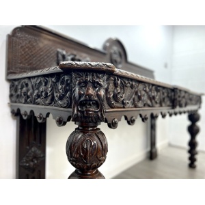 A Large Elizabethan Revival, Lion Mask Carved Console / Serving Table
