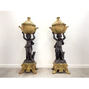 After Joseph d'Asté, Pair of Napoleon III Style, Gilt Bronze Jardinières