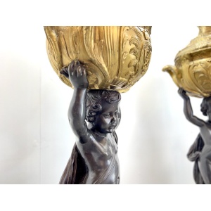 After Joseph d'Asté, Pair of Napoleon III Style, Gilt Bronze Jardinières