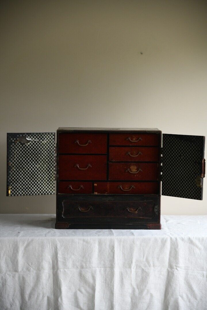 Antique Japanese Table Top Cabinet Storage Drawers