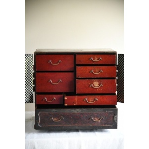 Antique Japanese Table Top Cabinet Storage Drawers