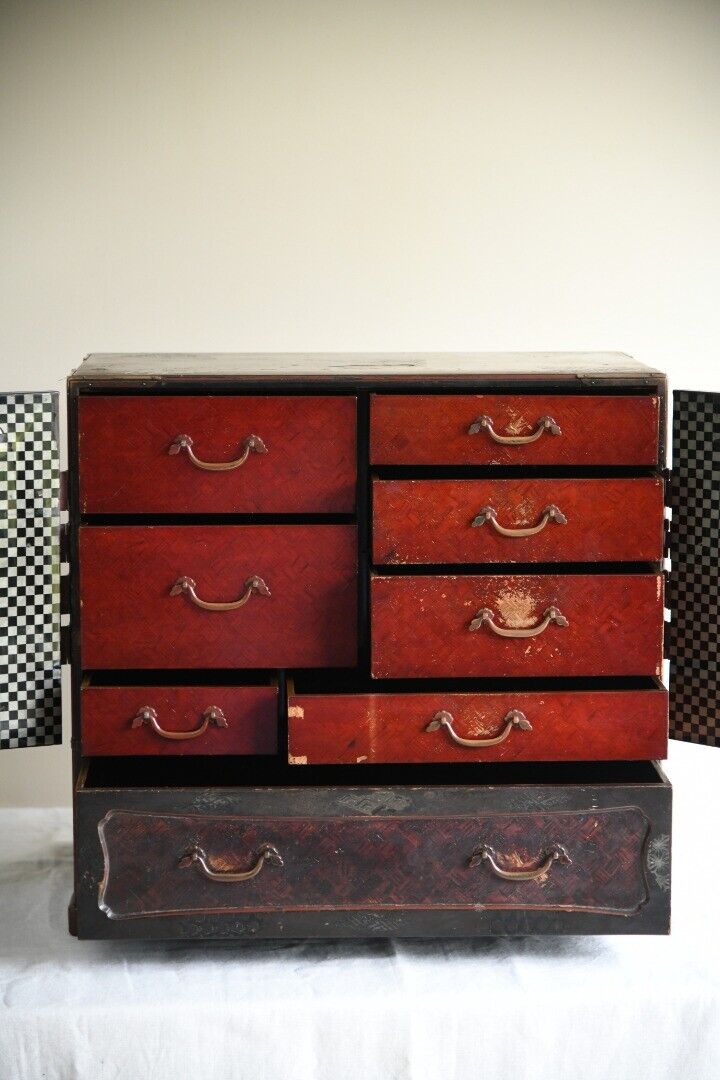 Antique Japanese Table Top Cabinet Storage Drawers