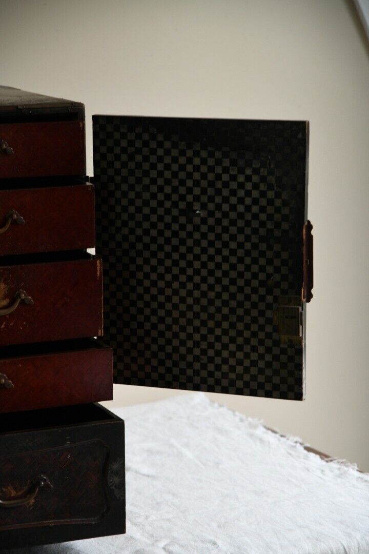 Antique Japanese Table Top Cabinet Storage Drawers
