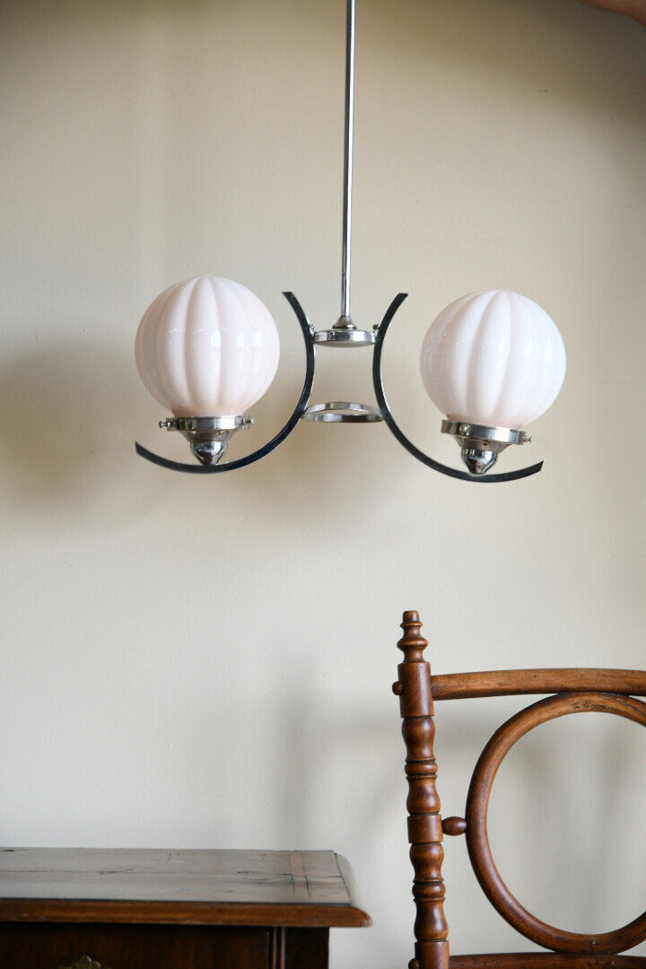 Antique Original Art Deco Chrome Pendant Light