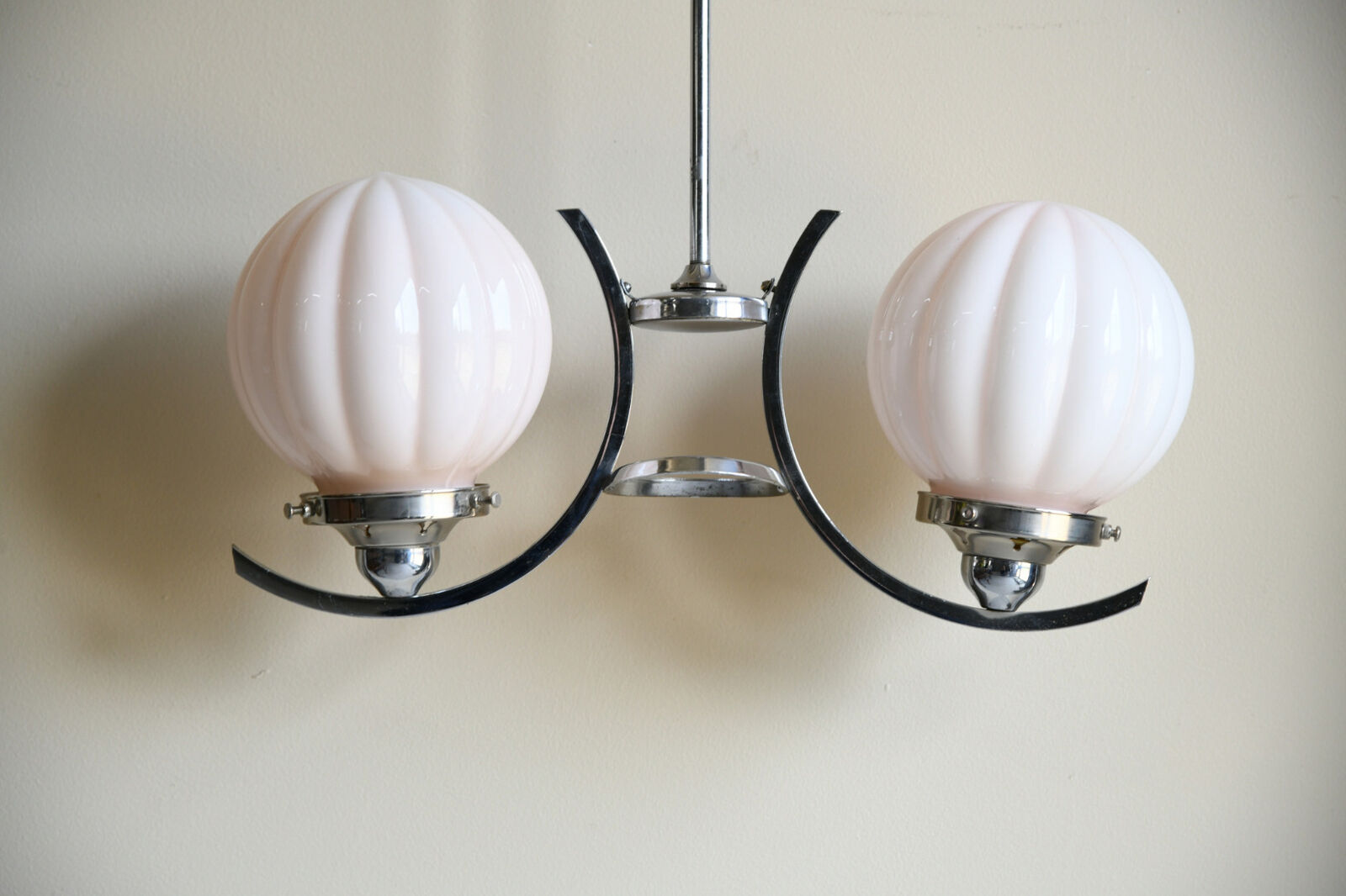 Antique Original Art Deco Chrome Pendant Light