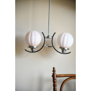 Antique Original Art Deco Chrome Pendant Light