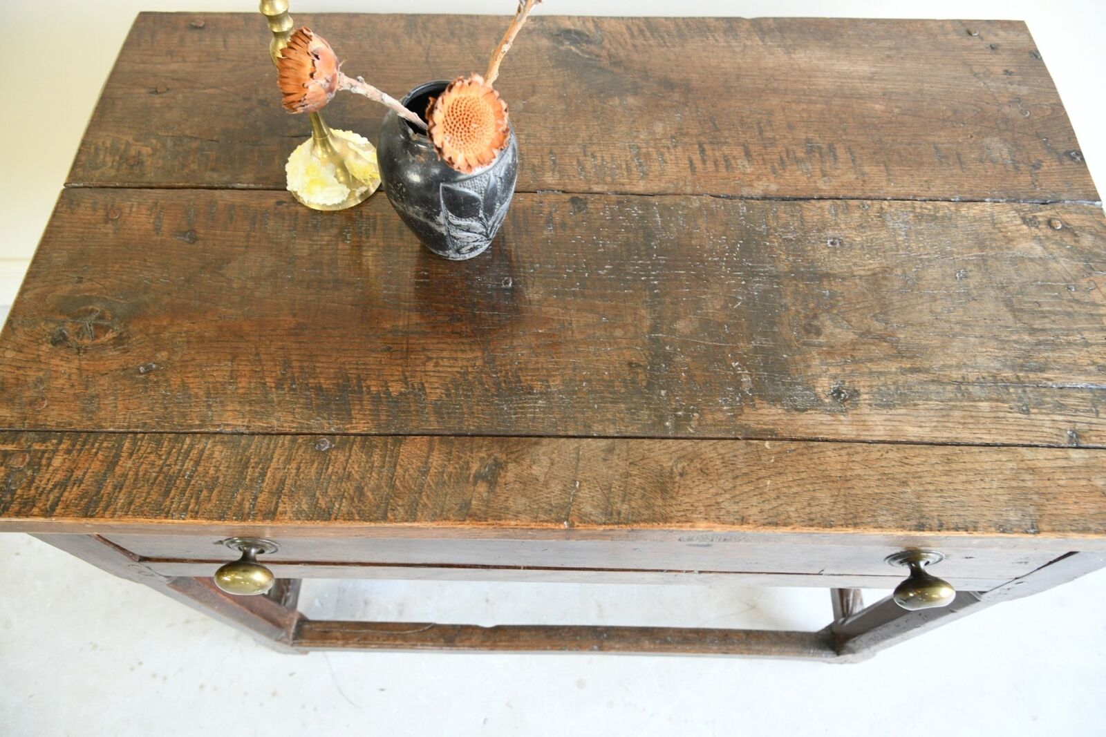 Antique Rustic Country Oak Side Occasional Table