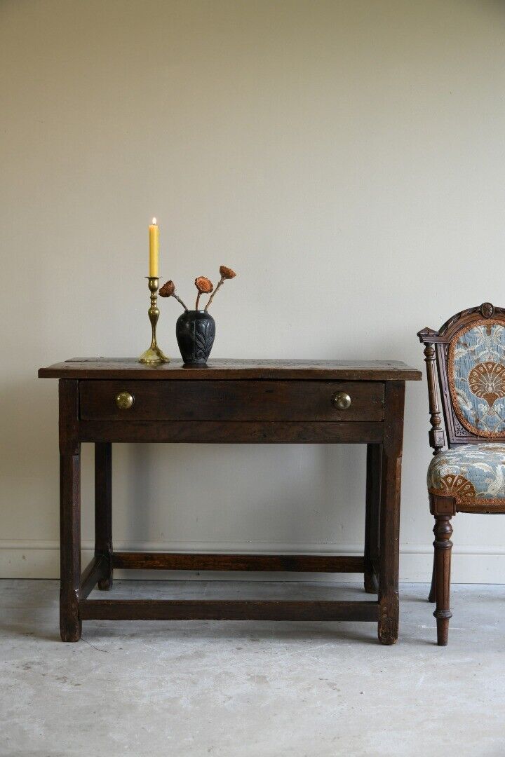 Antique Rustic Country Oak Side Occasional Table