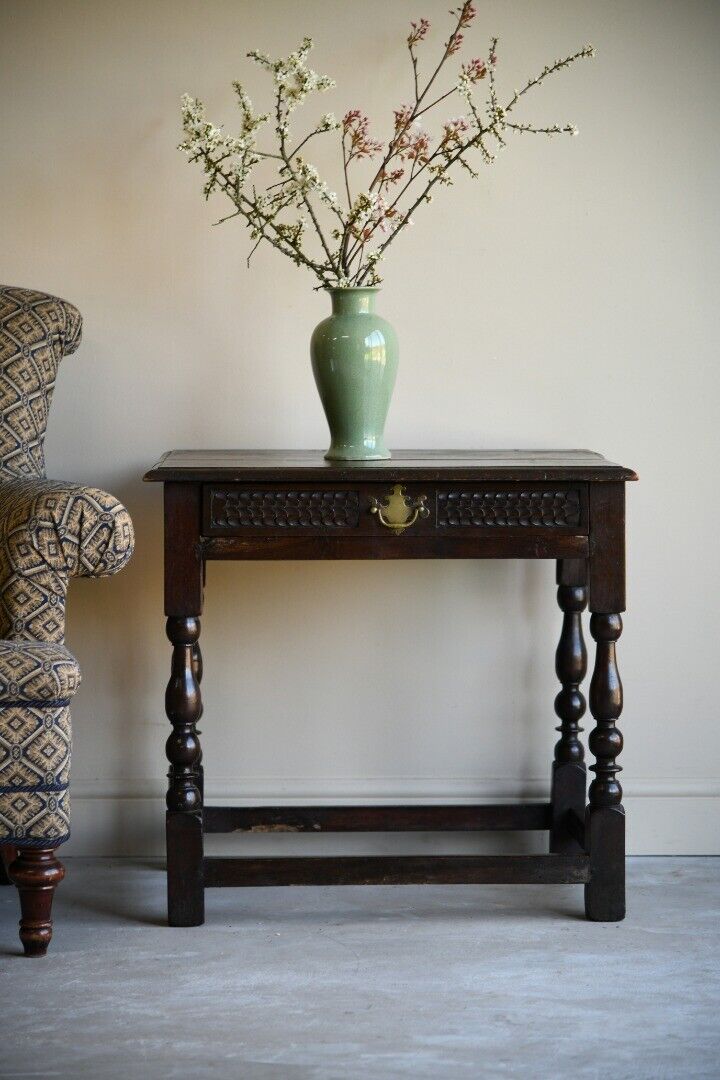 Antique Rustic Oak Side Occasional Table