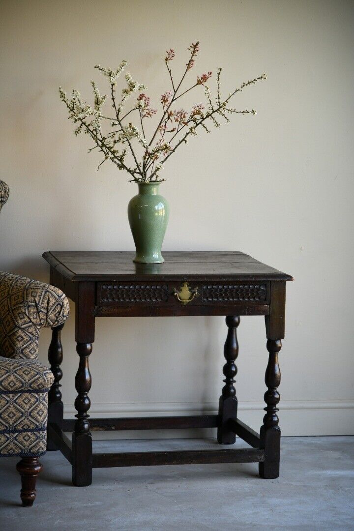 Antique Rustic Oak Side Occasional Table
