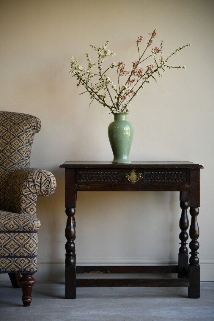Antique Rustic Oak Side Occasional Table
