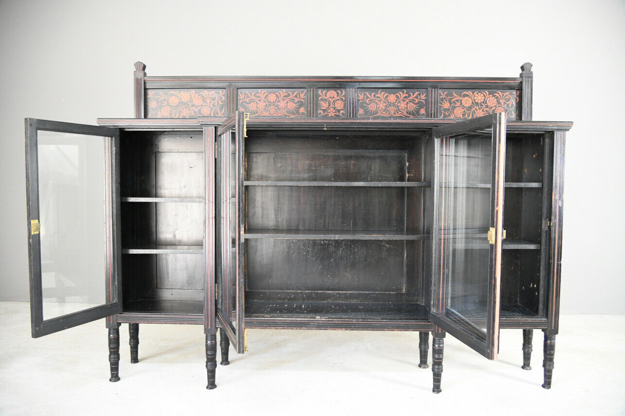 Antique Victorian Aesthetic Movement Glazed Side Cabinet