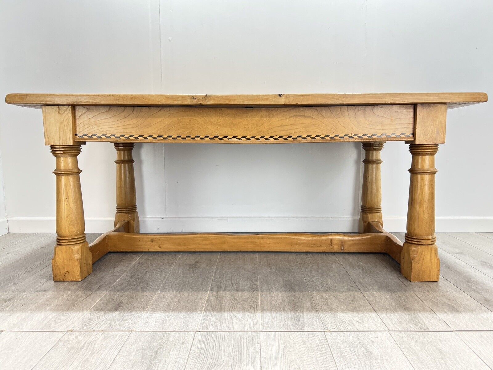 Arts and Crafts Style, 6ft Pine Refectory Table With Chevron Details