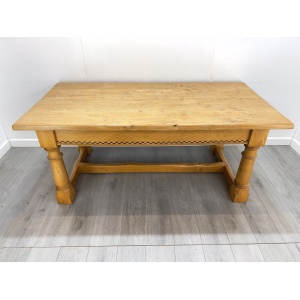 Arts and Crafts Style, 6ft Pine Refectory Table With Chevron Details