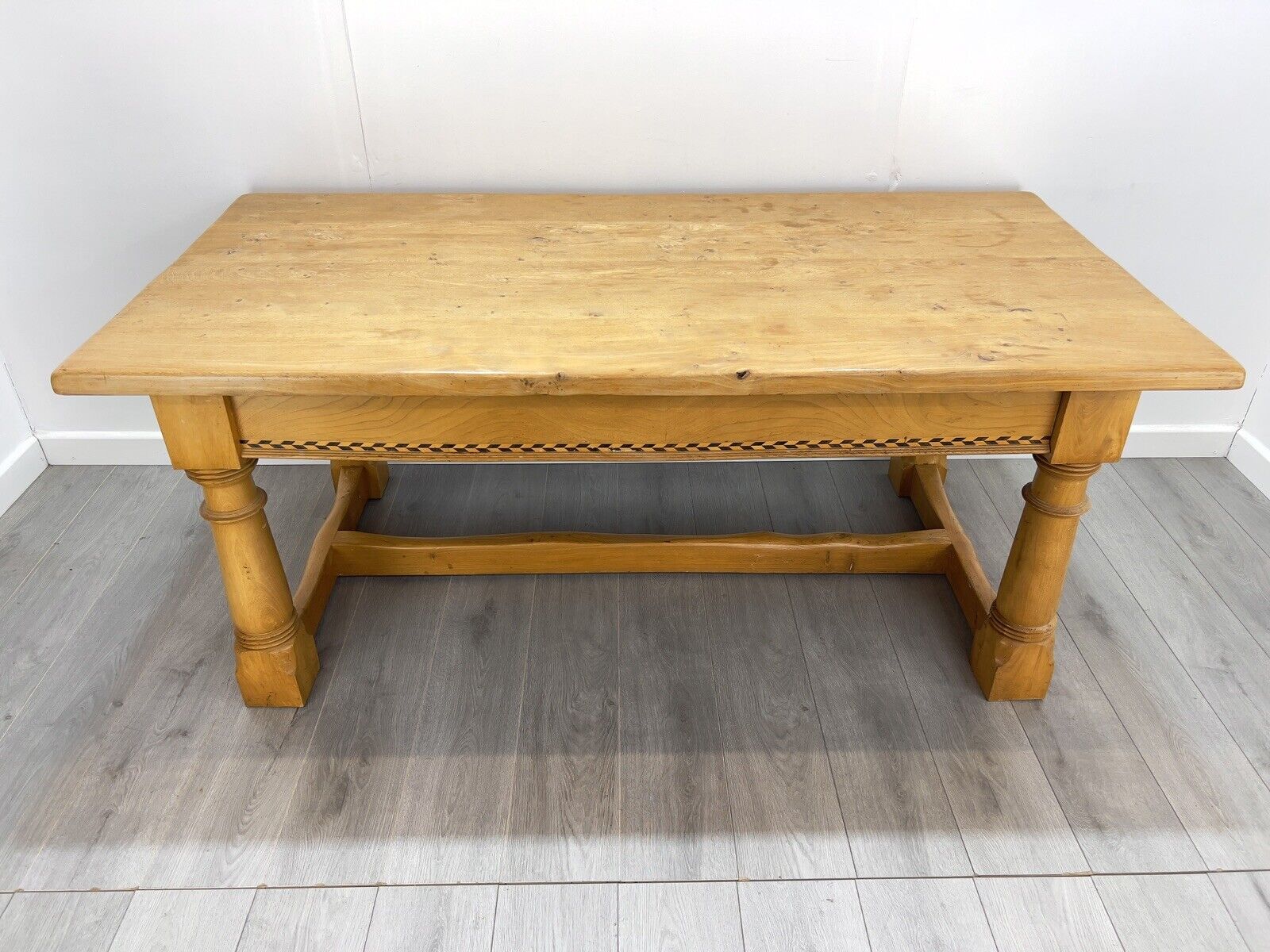 Arts and Crafts Style, 6ft Pine Refectory Table With Chevron Details