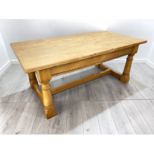 Arts and Crafts Style, 6ft Pine Refectory Table With Chevron Details