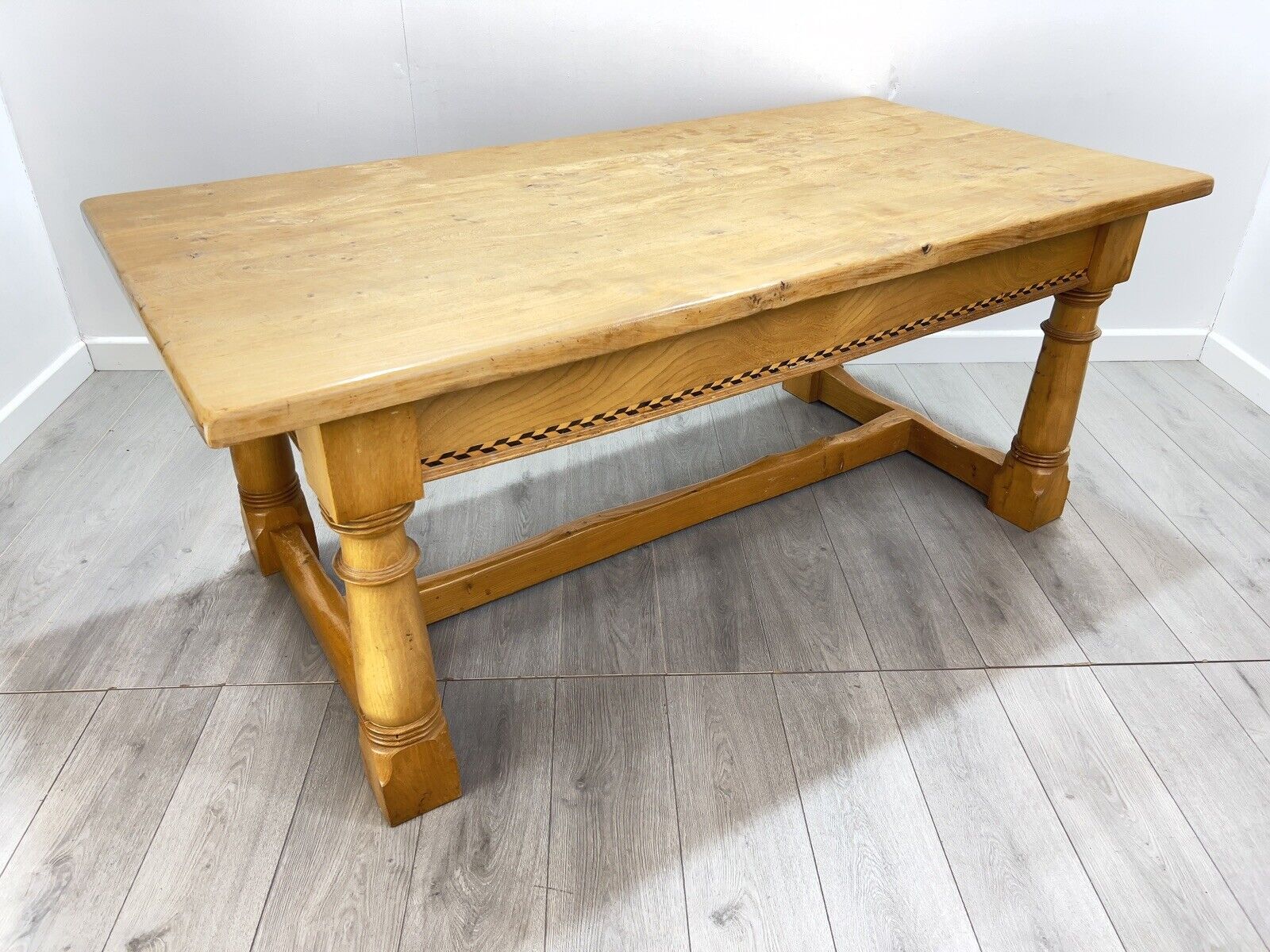 Arts and Crafts Style, 6ft Pine Refectory Table With Chevron Details