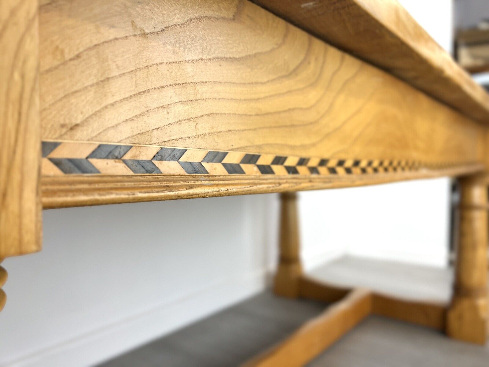 Arts and Crafts Style, 6ft Pine Refectory Table With Chevron Details