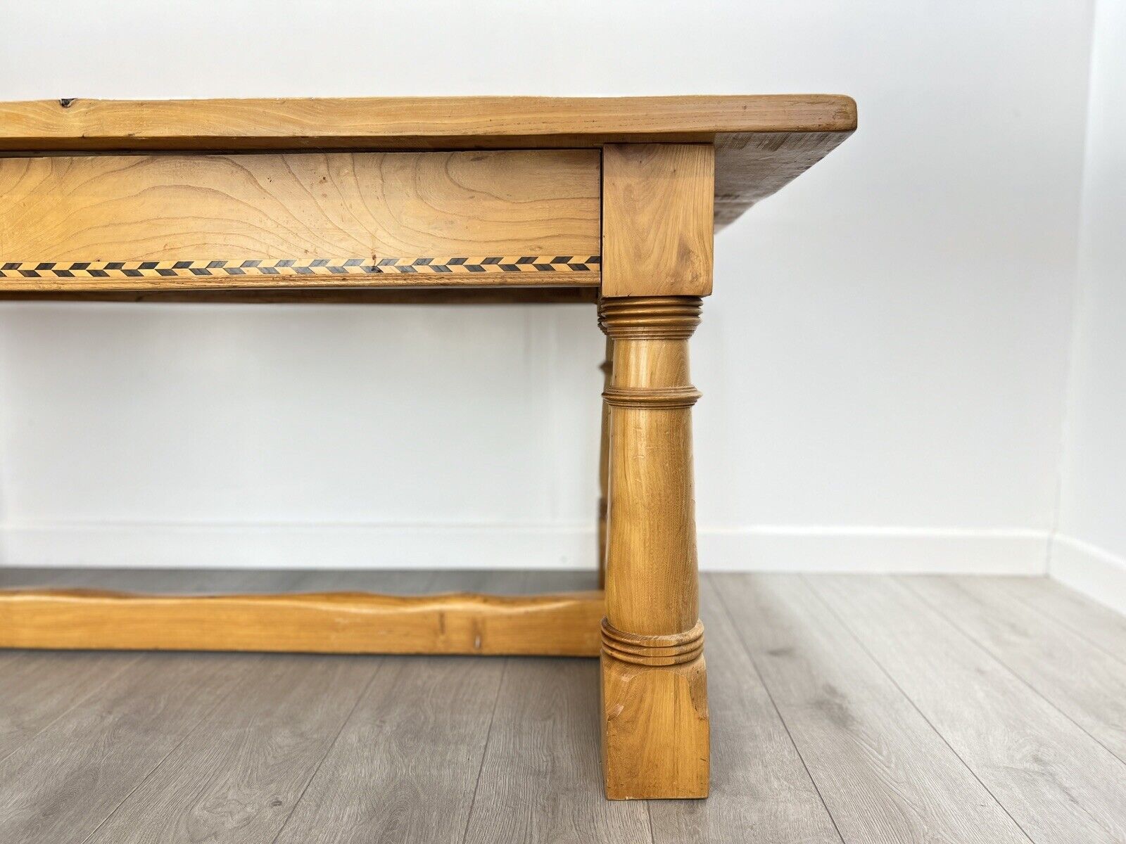 Arts and Crafts Style, 6ft Pine Refectory Table With Chevron Details