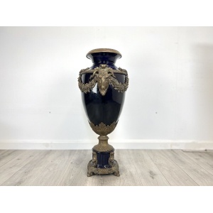 Cobalt Blue Porcelain & Bronze Floor Urn