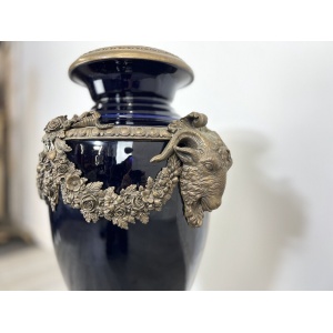 Cobalt Blue Porcelain & Bronze Floor Urn