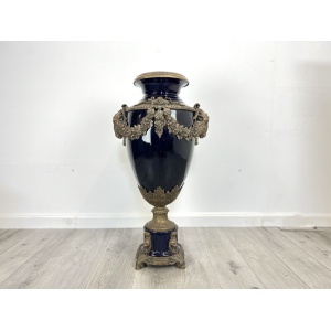Cobalt Blue Porcelain & Bronze Floor Urn