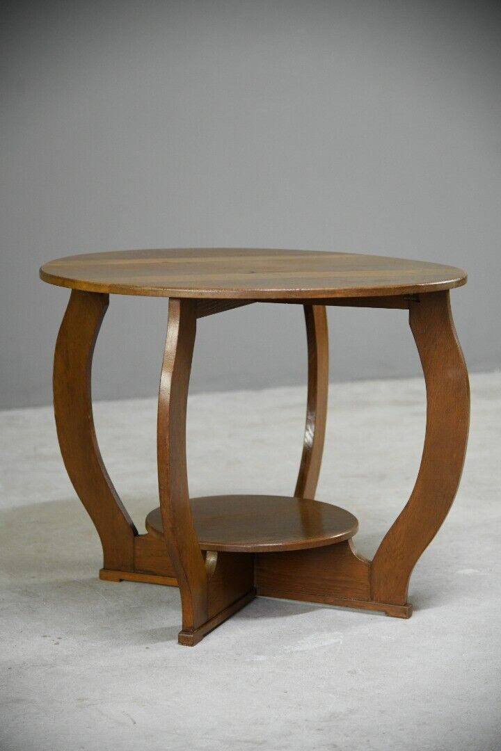 Deco Oak Two Tier Round Centre Occasional Side Table
