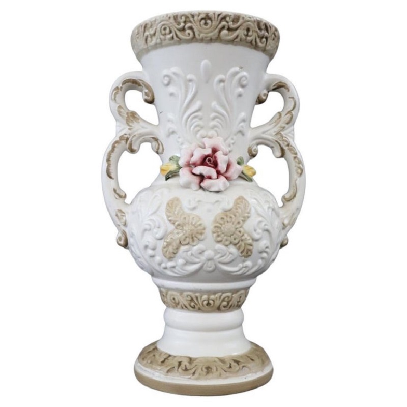 Hand-Painted Porcelain Biscuit Vase by Capodimonte, 1990s