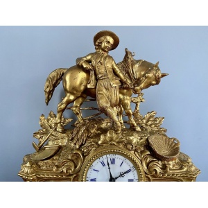 Henry Marc Paris, Gilt Bronze Mantel Clock With AD Mougin Movement