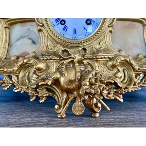 Henry Marc Paris, Gilt Bronze Mantel Clock With AD Mougin Movement
