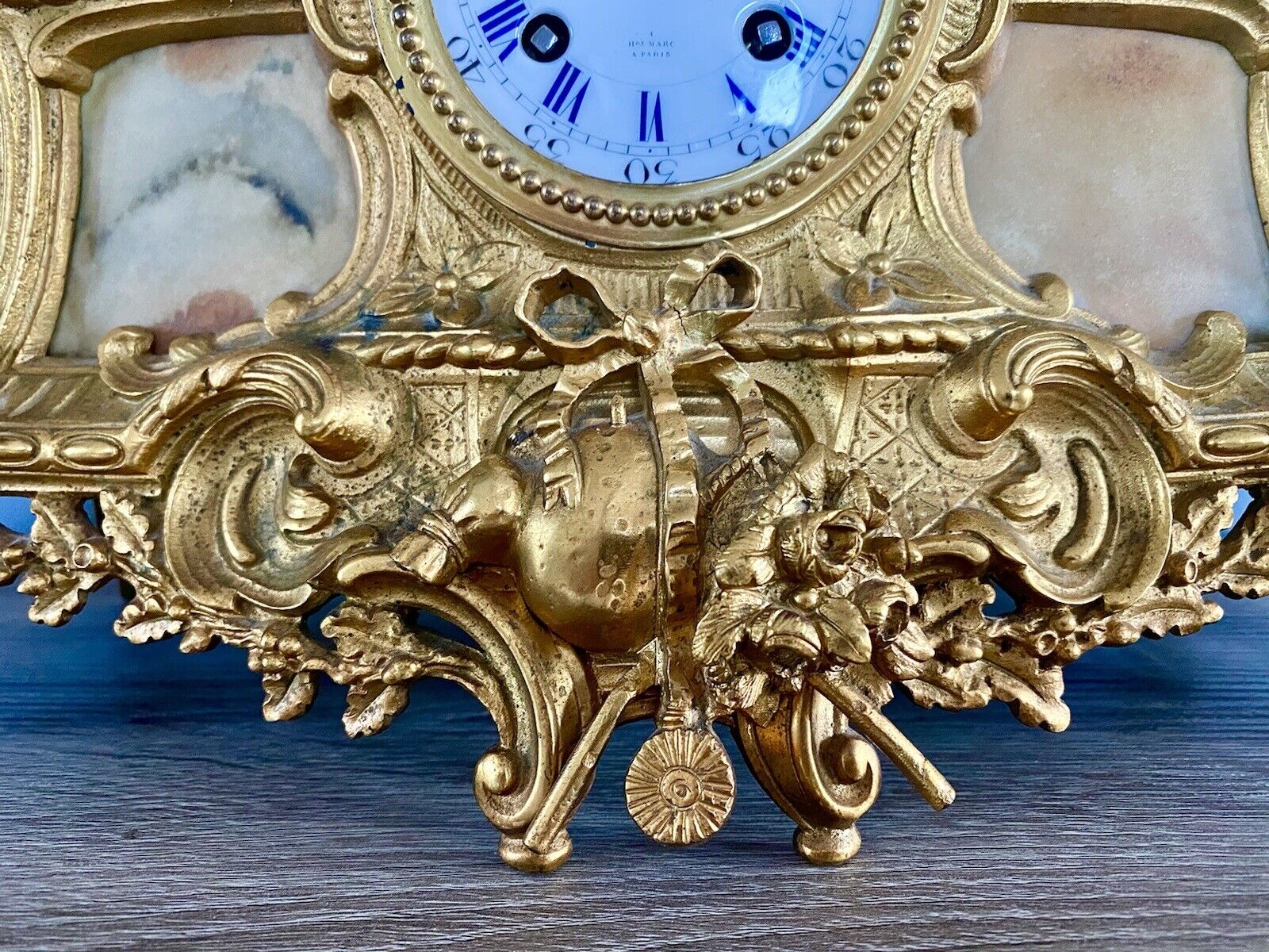 Henry Marc Paris, Gilt Bronze Mantel Clock With AD Mougin Movement