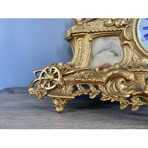 Henry Marc Paris, Gilt Bronze Mantel Clock With AD Mougin Movement