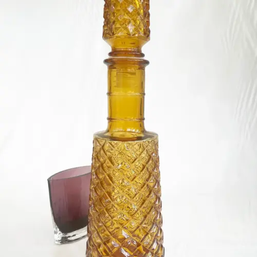 Rossini Genie Bottle Decanter In Empoli Glass With Stopper In Amber Harlequin Pattern