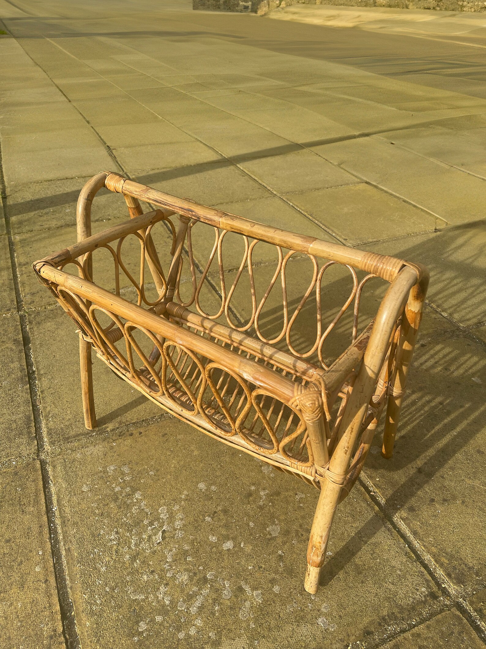Beautiful, mid-century, bamboo and rattan magazine rack / storage basket, circa 1950's - 1960's