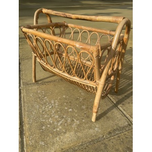 Beautiful, mid-century, bamboo and rattan magazine rack / storage basket, circa 1950's - 1960's
