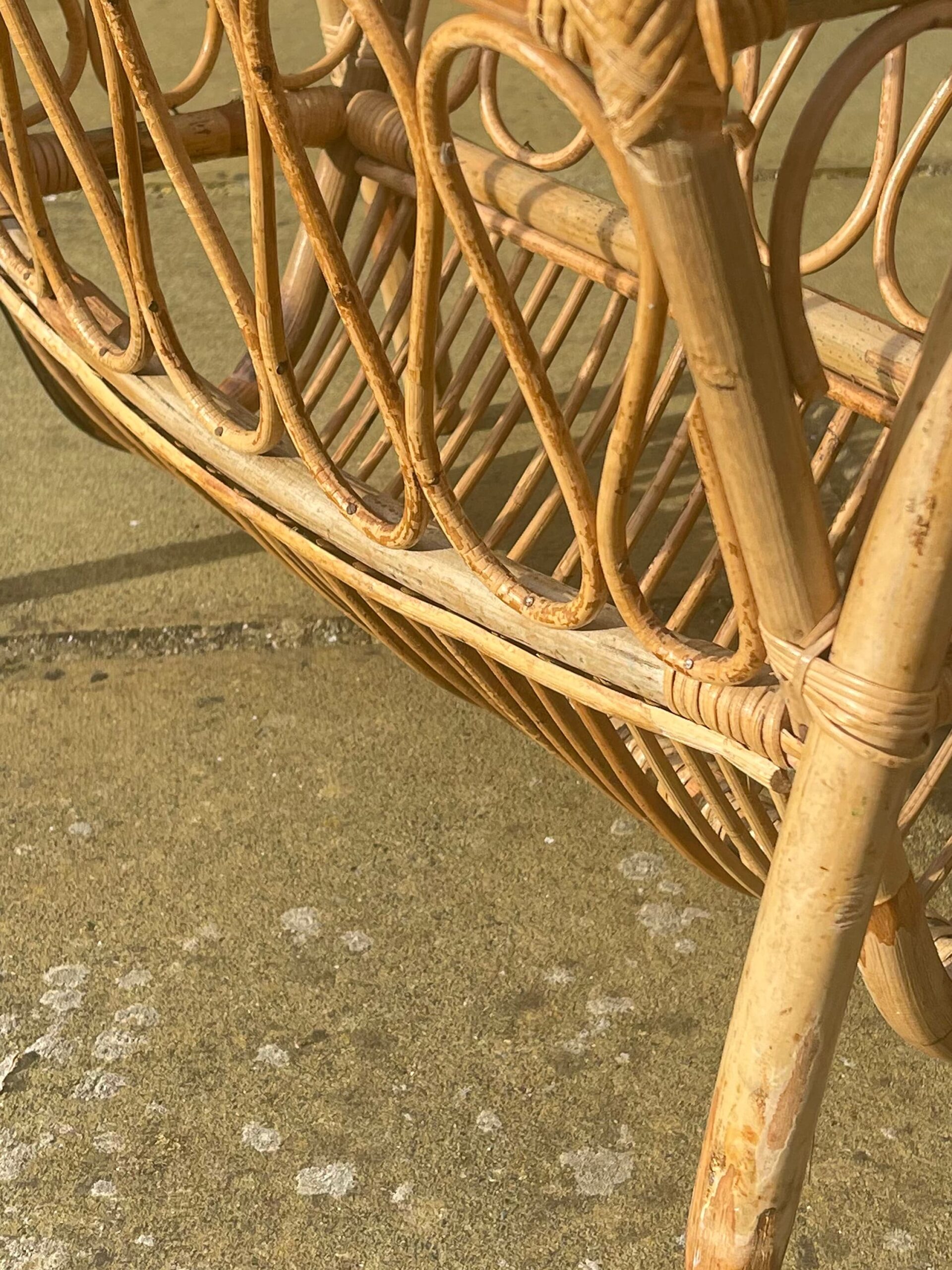 Beautiful, mid-century, bamboo and rattan magazine rack / storage basket, circa 1950's - 1960's