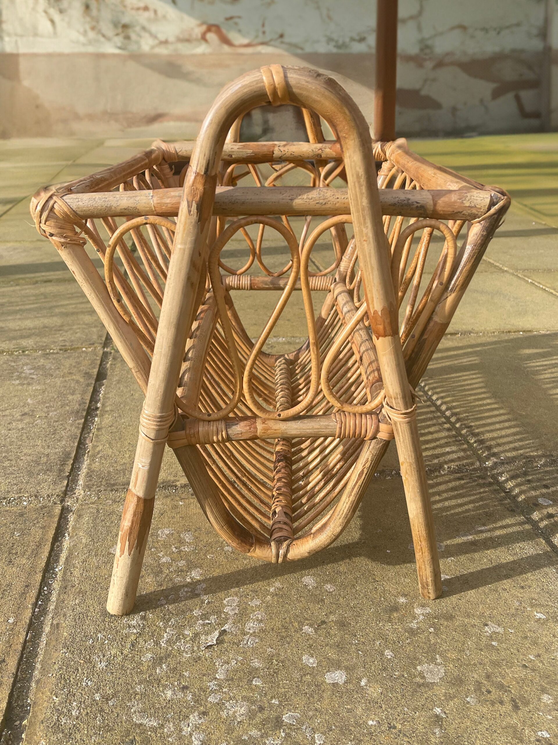 Beautiful, mid-century, bamboo and rattan magazine rack / storage basket, circa 1950's - 1960's
