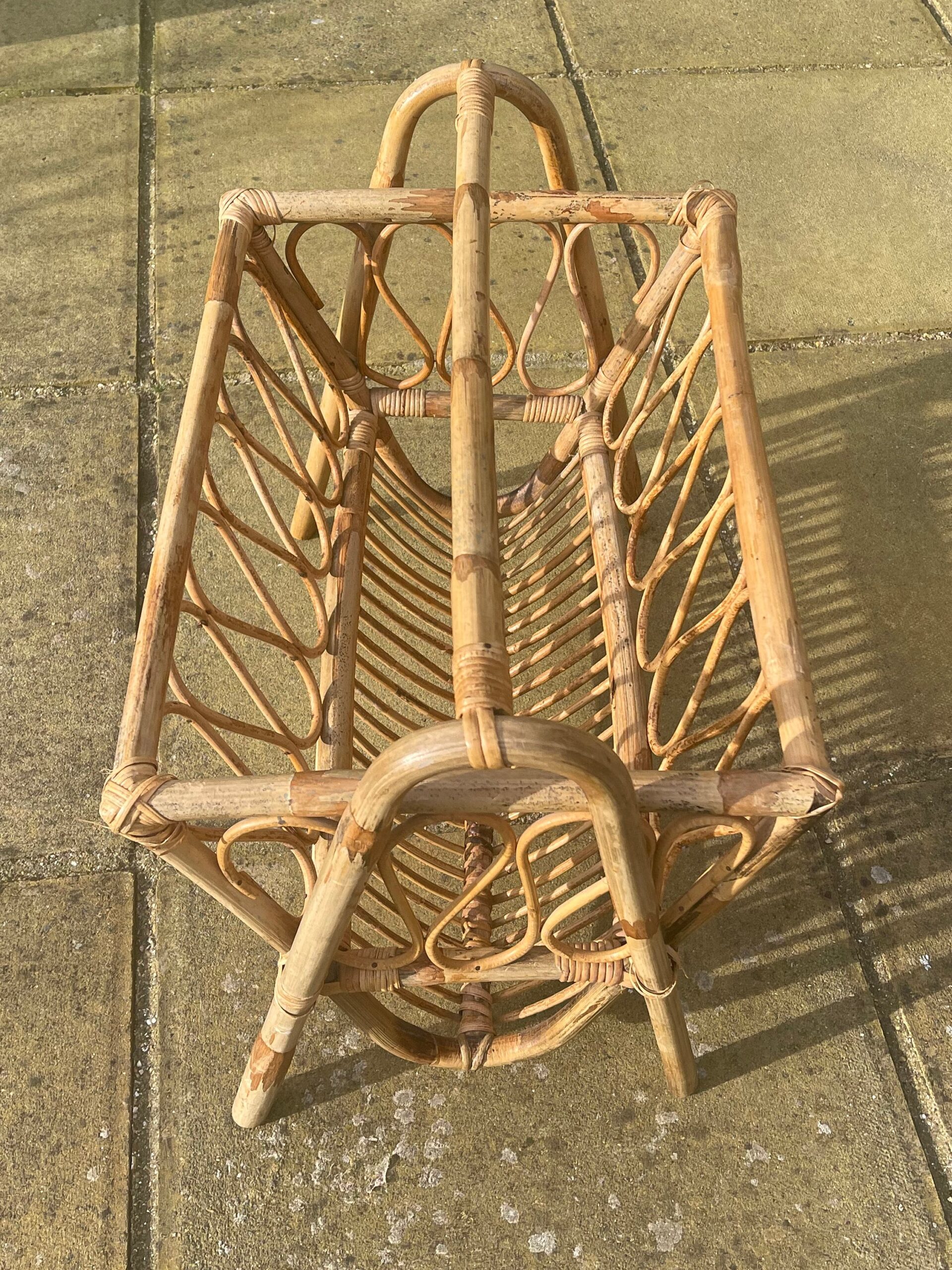 Beautiful, mid-century, bamboo and rattan magazine rack / storage basket, circa 1950's - 1960's