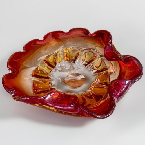 Large Red and Orange Free Form Spun Vintage Murano Glass Centre Piece Dish