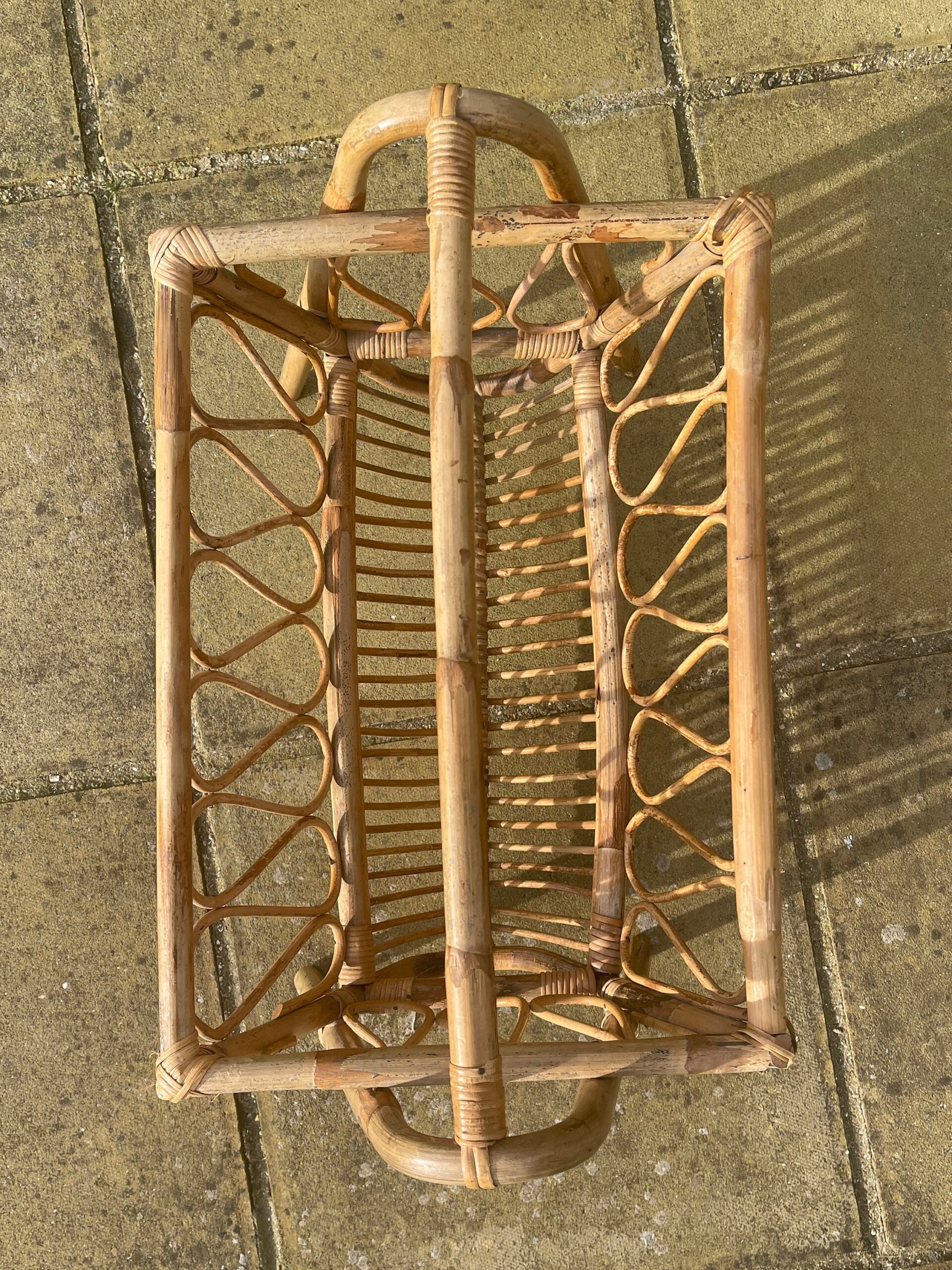 Beautiful, mid-century, bamboo and rattan magazine rack / storage basket, circa 1950's - 1960's