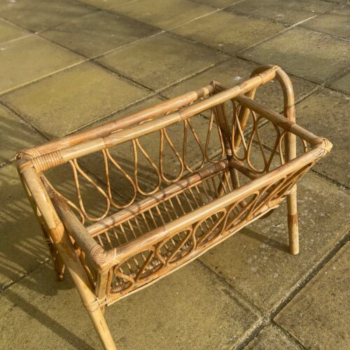 Beautiful, mid-century, bamboo and rattan magazine rack / storage basket, circa 1950's - 1960's