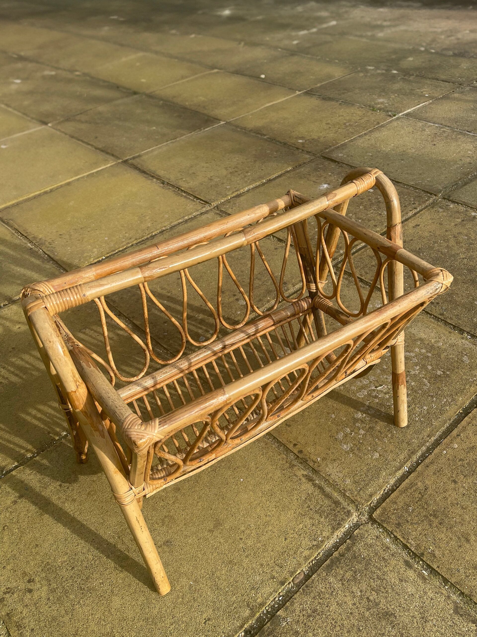 Beautiful, mid-century, bamboo and rattan magazine rack / storage basket, circa 1950's - 1960's