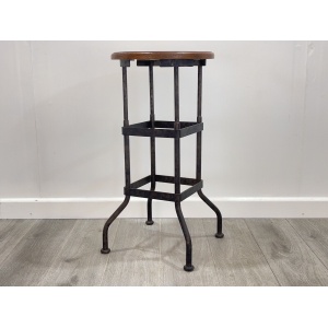 Industrial, Factory / Workshop Iron and Mahogany Bar Stool
