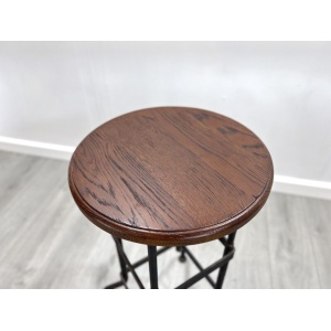 Industrial, Factory / Workshop Iron and Mahogany Bar Stool
