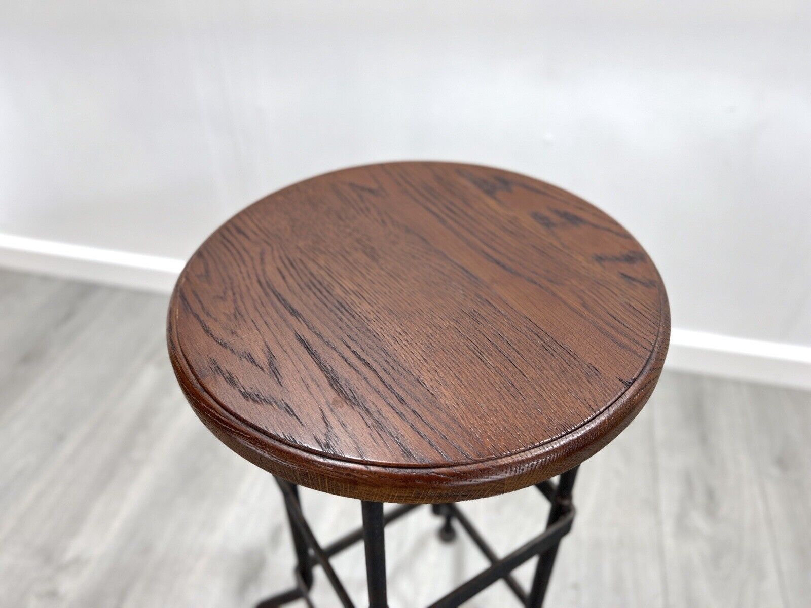 Industrial, Factory / Workshop Iron and Mahogany Bar Stool
