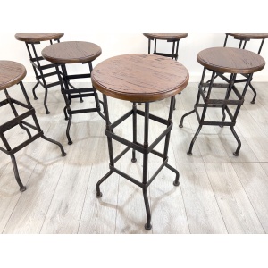 Industrial, Factory / Workshop Iron and Mahogany Stool