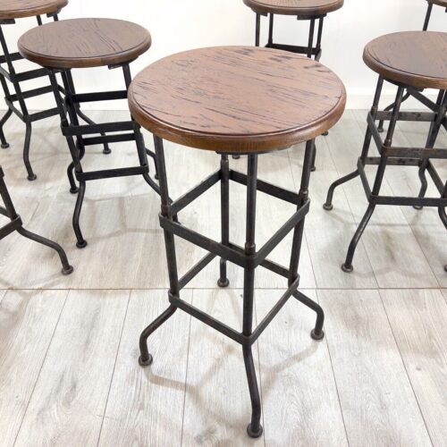 Industrial, Factory / Workshop Iron and Mahogany Stool