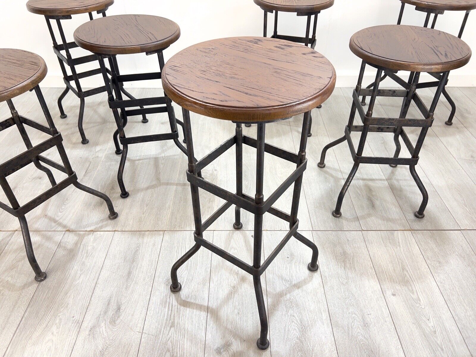 Industrial, Factory / Workshop Iron and Mahogany Stool