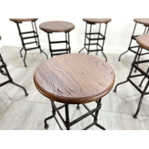 Industrial, Factory / Workshop Iron and Mahogany Stool